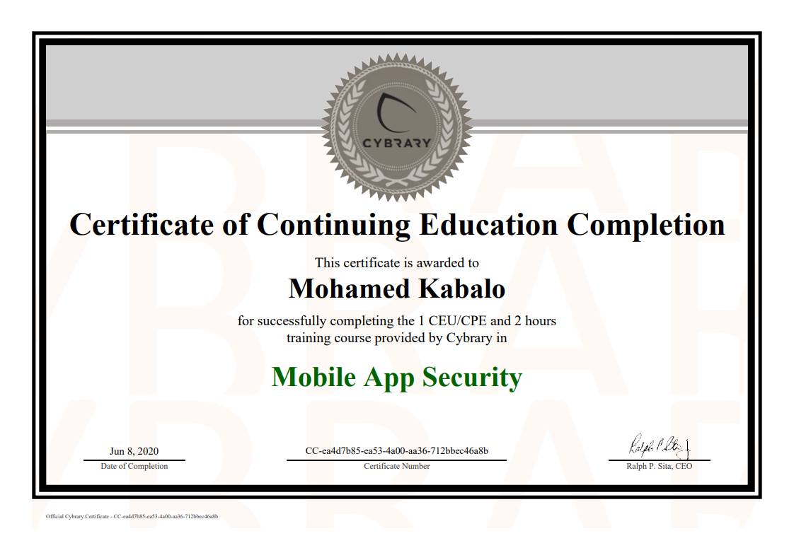 Certificate of Mobile App Security